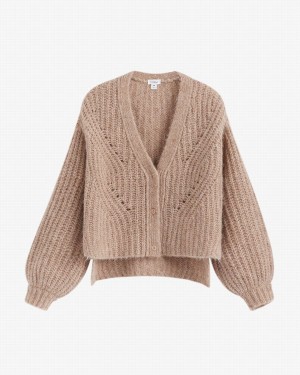 Cárdigan Cuyana Alpaca Lana Cropped Mujer Kaki | WVH1936HT